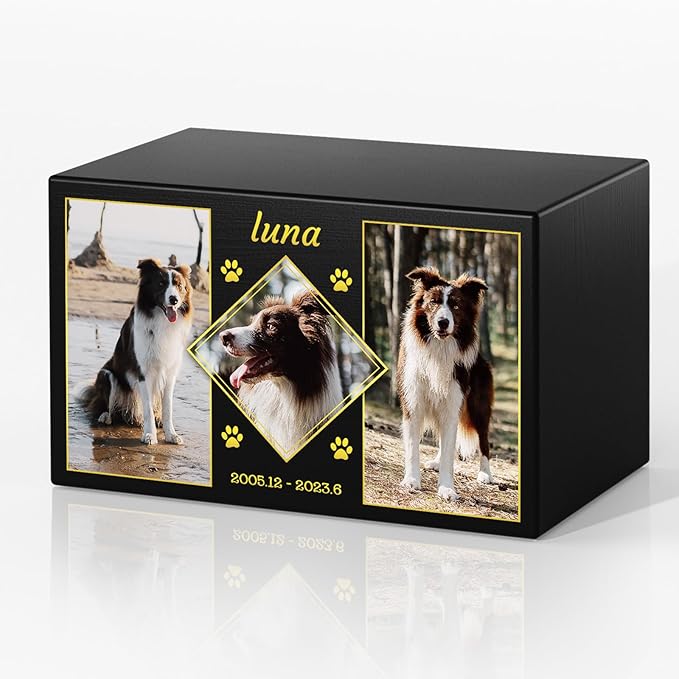 Bemaystar Personalized Pet Urns for Dogs Ashes Medium - Custom Pet Memorial Box with Photo, Pet Cremation Urn Box, Wood Keepsake Urn for Pet Cremation, Sympathy Gift for a Pet Weight of Up to 70 lbs
