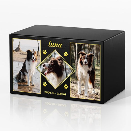Bemaystar Personalized Pet Urns for Dogs Ashes Medium - Custom Pet Memorial Box with Photo, Pet Cremation Urn Box, Wood Keepsake Urn for Pet Cremation, Sympathy Gift for a Pet Weight of Up to 70 lbs