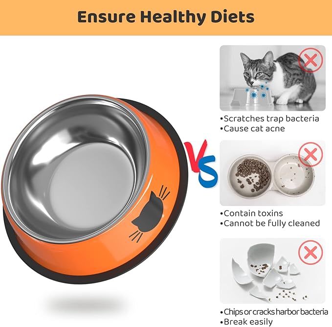 Legendog 3PCS Pet Bowl Stainless Steel Non-Skid Base Dog Bowl Cat Bowl with 2 Food Scoop (Multicolor)
