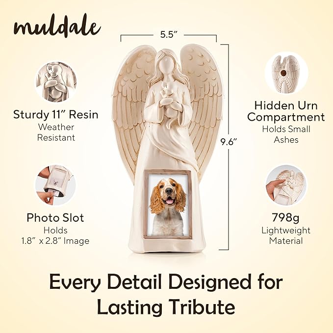 Muldale Dog Memorial Statue - Dog Photo Frame - Guardian Angel for Beloved Pet - Loss of Pet Sympathy Condolence Gifts - 11”