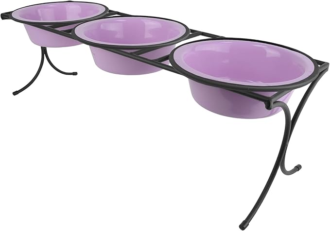 Platinum Pets 4 Cup Bistro Triple Raised Feeder with Stainless Steel Wide Rimmed Bowls, Sweet Lilac