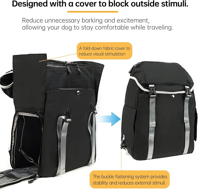 Cat Dog Backpack Carrier for Hiking Travel Portable Pet Daypack for Dog Cat Below 7kg/15.5lbs -Black