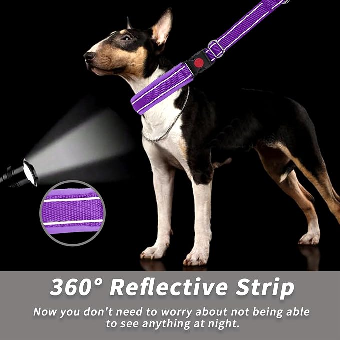 Martingale No Pull Dog Collar for Large Medium Small Dogs, Heavy Duty Nylon Reflective Adjustable Anti Pull Slip Collar with Buckle for Training Walking L Purple