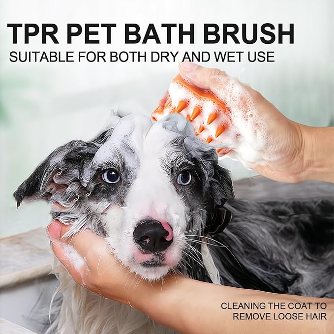 Orange Cat-Shaped Dog Bath Brush Dog Washing Brush Fine Pin Cat Massage Brush Pet Grooming Bathing Tool for Small Medium Dogs and Cats Remove Loose Hair Deep Cleansing