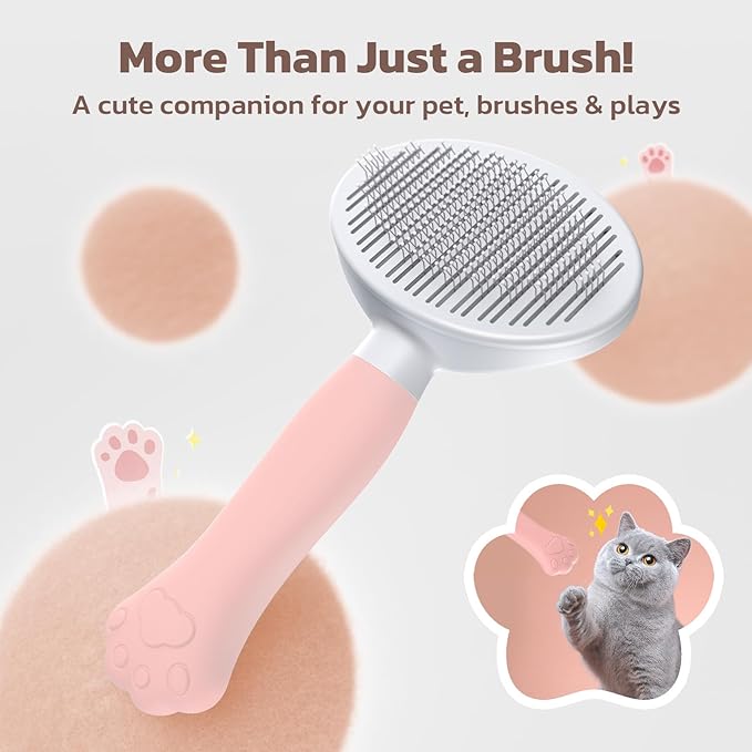 Cat Brush Dog Brush [Ergonomic Grip & One-click Cleaning] Shedding Tool for Short & Long Haired Dogs/Cats/Rabbits, Deshedding Brush(light pink)