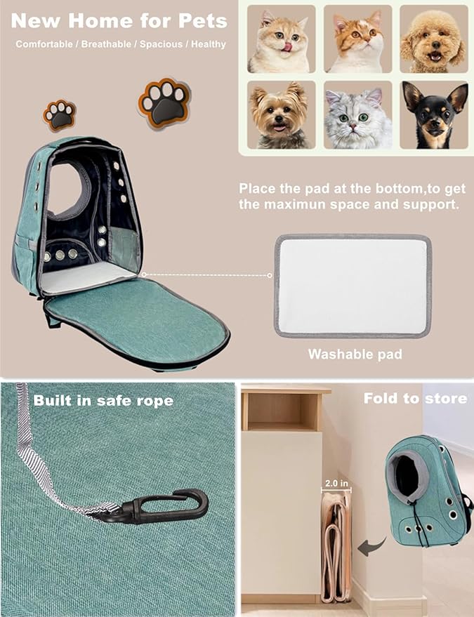 Pet Dog Backpack Carrier Small Doggy Front Backpack,Large Space Cat Carrier Backpack,Ventilated for Hiking,Camping,Travel,Suitable for Shopping and Vet,Max 12 lbs(Cyan)