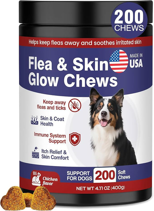 Flea and Tick Prevention for Dogs Chewable Omega Skin and Coat Chews for Dogs Natural Pet Oral Flea Chewables Increase Hair Shine Nutritional Supplements 200 Soft All Breeds Ages Chicken Flavor