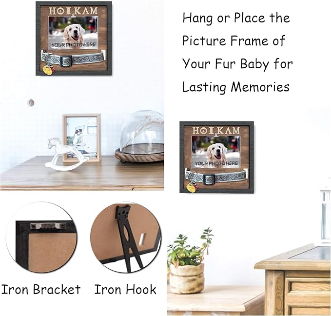 Pet Collar Memorial Shadow Box Dog Picture Frame 9.2"x9.2", Cat or Dog Memorial Gift Pet Sympathy Remembrance Gift Keepsake DIY Name for Multi Sizes Dogs (Natural-B)
