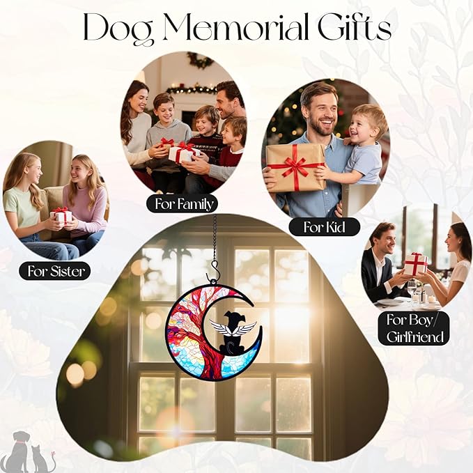 Dog Memorial Gifts for Loss of Dog, Pet Angel Memorial Suncatcher with Sympathy Card, Loss of Pet Sympathy Gift Dog, Dog Remembrance Gift Tree of Life