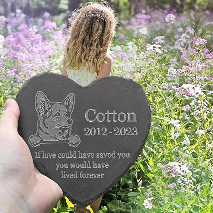 Personalized Dog Memorial Stone Pet Memorial Gifts for Loss of Dog Engraved Heart Plaque Garden Grave Decors for Cemetery Pet Loss Gifts with Stand (in Memory of Corgi)
