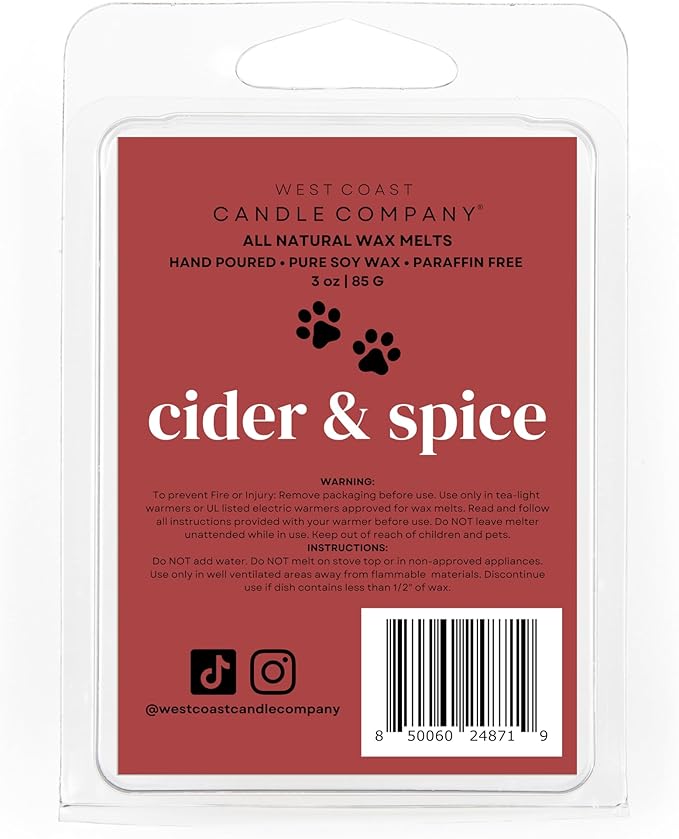 Pet Safe Wax Melts for Dogs | Non Toxic Soy Wax Melts | Natural, Paraffin-Free, Clean Burning | Odor Eliminating Wax Cubes | Cider & Spice