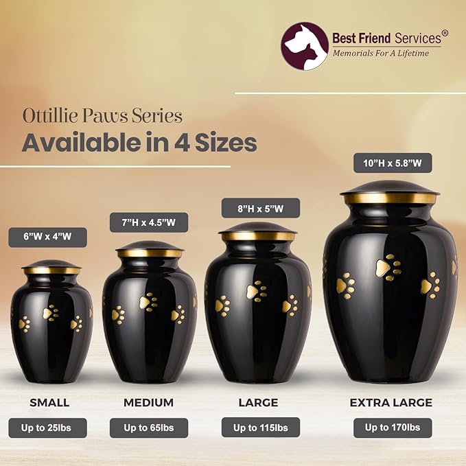 Ottillie Paws Legacy Series Pet Urn for Dogs, Handmade Brass Memorial Cremation Urn (X-Large - Pets up to 170 lbs, Ebony, Horizontal Brass Paws, XL - Pets up to)