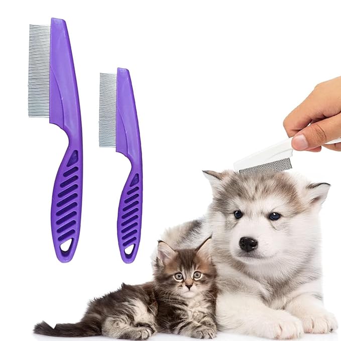 Flea Comb for Dogs and Cats, 2026 New Multifunctional Pet Lice Comb Fine Tooth Grooming Massage Brush for Removing Tear Stains, Fleas (Purple)