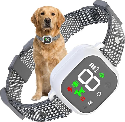 No Bark Anti-Bark Dog Collar, Smart Bark Control with 4 Modes, 8 Sensitivity Levels, Rechargeable for Dogs (White)