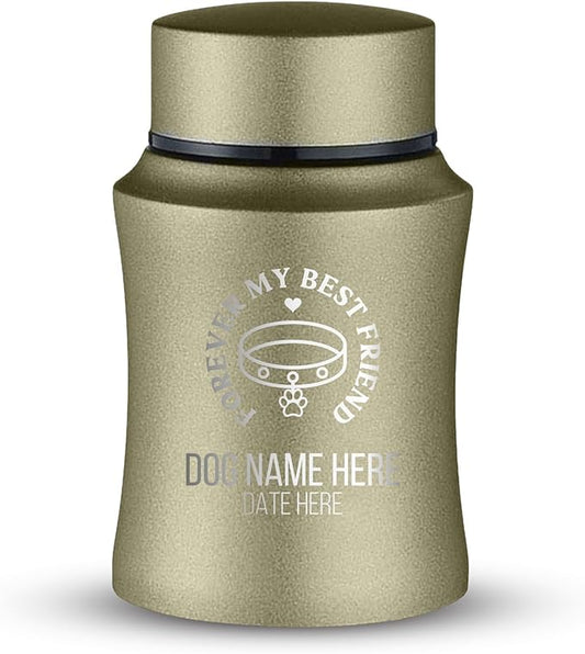 Customized Small Keepsake Urn Personalized Engraved with Pet Name, Date, and Text - 4" Powder Coated Cremation Mini Compact Urn for Dogs Ashes | 5–10 Lbs Capacity | Washed Gold, Forever My Best Friend