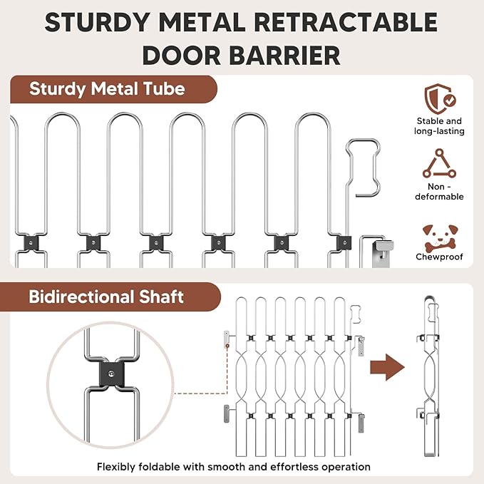 Snagle Paw Metal Retractable Door Barrier,Tall Safety Dog Gate for Front Door,Easy Install Retractable Pet Gate for Recreational Vehicle,Doorways,28.4" Wide 35"