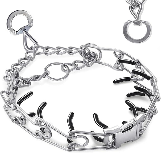 Prong Training Collar for Dogs, Adjustable Dog Training Pinch Collar with Quick Release Buckle, No Pull Collar for Small Medium Large Dogs, Extra Link and Caps (M/L(17-21" Neck, 3.00mm))