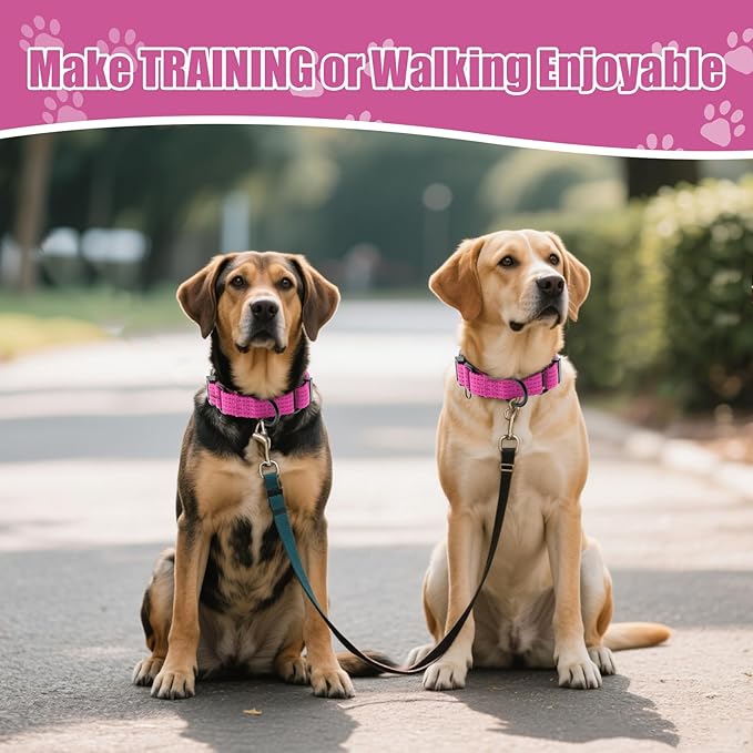 Martingale Collar for Dogs, Reflective Heavy Duty with Quick Release Nylon Buckle, No Pull Training Choker for Walking, Training, Hot Pink, L