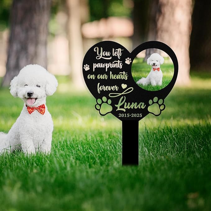 Custom Dog Grave Markers Outdoor, Personalized Pet Grave Marker Dog Memorial with Photo and Name, Outdoor Weatherproof Pet Cemetery Sign, Personalized Dog Memorial Gifts for Loss of Dog