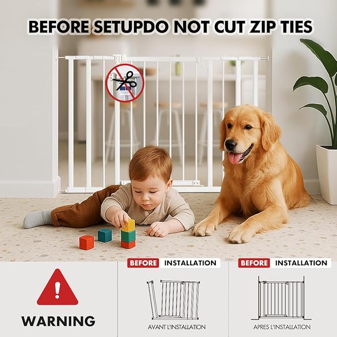 Baby Gate for Stairs,28.5"-40" Adjustable Width, 36" Height, Dog Gate for Doorways with Pressure & Wall Mount Kits, Baby Safety Gate for Stairs, Doorways, and Indoor Use (white28-40",36")