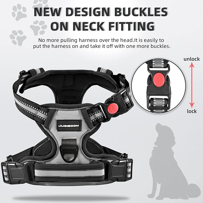 No Pull Dog Harness with A Free Heavy Duty 5ft Dog Leash, Adjustable Soft Padded Dog Vest, Reflective No-Choke Pet Oxford Vest with Easy Control Handle and Dog Leash for Dogs (Grey, Small)