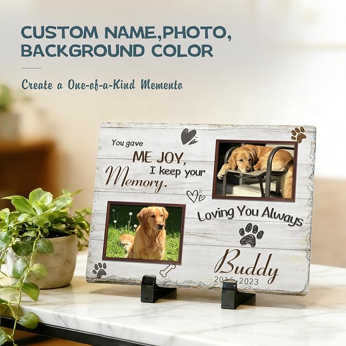 Goodoo Dog Memorial Gifts for Loss of Dog, Personalized Pet Memorial Stone Plaque, Sympathy Gift for Pet Lovers, Changing Colorful Background to Paint Loving Memory, Garden Decor