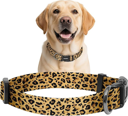 Kazazoo Dog Collar Cute and Soft Nylon Puppy Collar for Boy and Girl, Adjustable Dog Collars for Medium Large Dogs, Brown Leopard-L