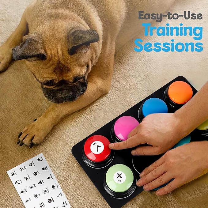 A-URA Dog Buttons for Communication with Mat, HD Sound Quality Dog Talking Button Set – Non-Slip Back Mat, Dog Buttons Talk for Training, Pet Talking Buttons for Dog (Pack of 4)