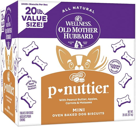 Old Mother Hubbard Wellness P-Nuttier Dog Biscuits, Natural, Training Treats, Peanut Butter Flavor, Mini Size, (20 Pound Box)