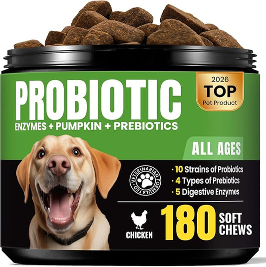 Probiotics for Dogs – Helps Digestion, Loose Stools, Gas & Sensitive Stomachs, Probiotics for Itchy Skin & Dog Yeast Infection, Immune & Fresher Breath with 4 Prebiotics & 5 Digestive Enzymes – 180 ct