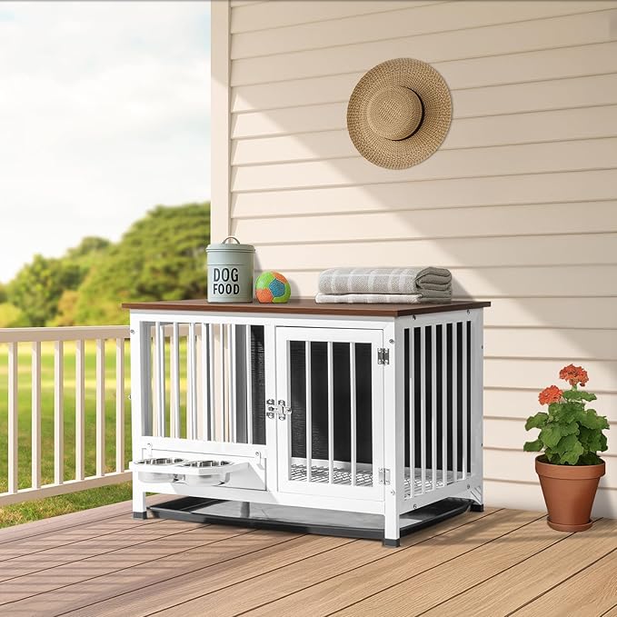 VINGLI Dog Crate Furniture (Medium-32 inch White)