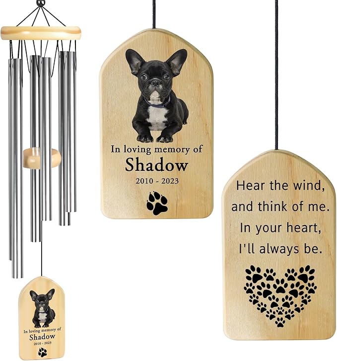 Dog Memorial Gifts, Jocidea Personalized Pet Memorial Wind Chime, Loss of Dog Sympathy Gift, Pet Remembrance Gifts, in Memory of Dog Cat, Loss of Pet - Heart Pawprint