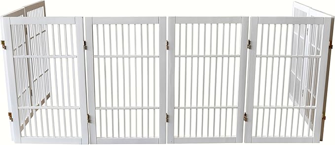 Urnporium Pet Dog Gate Freestanding, Strong Durable Folding Wooden Fence, Portable Acacia Hardwood Safety Barrier for Indoor & Outdoor Use (White Pet Gate, 8 Panel 30" Tall)