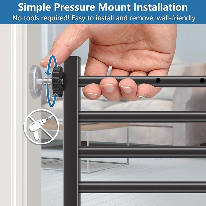 Malier Indoor Dog Gate with Door, 34-55" Extra Wide Full Metal Pet Gate Short Dog Gate for Stairs, Pressure Mount 14'' Tall Small Puppy Low Gate Easy Step Over for Doorways