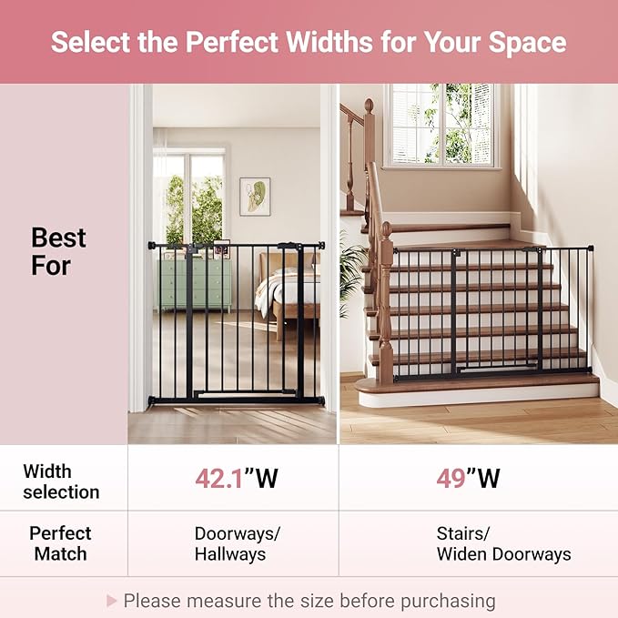 InnoTruth Baby Gate for Stairs 28.9-42.1" Wide, 30" Tall Easy Step Walk Through Expandable Dual Lock Dog Gates for The House，Pressure Mounted Easy Install Pet Gate for Doorways, Black