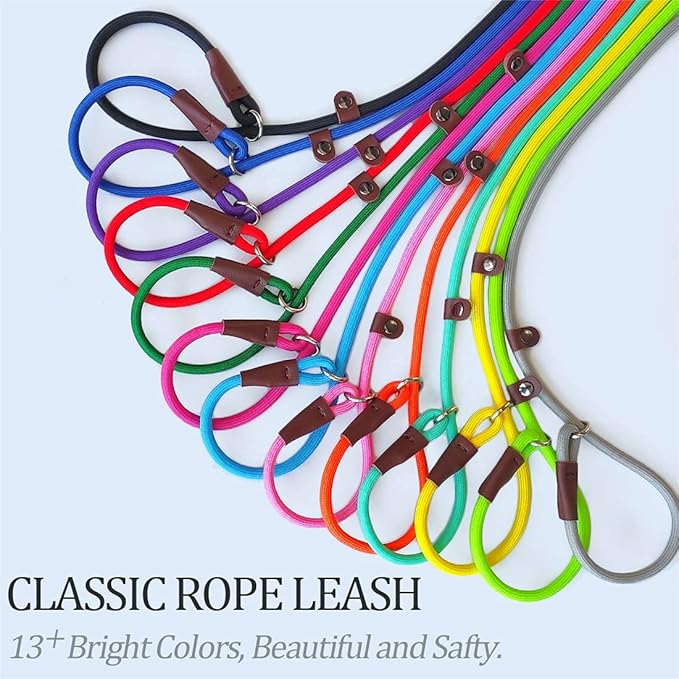 MayPaw Slip Lead Control Leash for Dogs No Pull, 13+ Colors Classic Dog Lead 7FT Pet Slip Leash, 1/4” Rope Leashes for Small Medium Animals (7ft*1/4", Rose red)