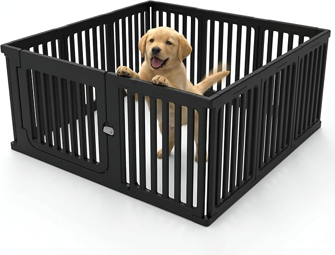 11 Panels Plastic Dog Playpen, Expandable & Durable Pet Fence - Indoor & Outdoor Portable with Secure Locking Door, Durable Safety Play Pen with Puppy, Cat, Small Animal(Black, 23.62" H)