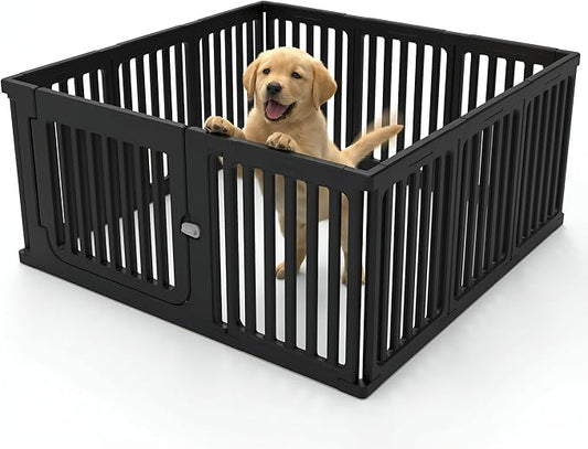 11 Panels Plastic Dog Playpen, Expandable & Durable Pet Fence - Indoor & Outdoor Portable with Secure Locking Door, Durable Safety Play Pen with Puppy, Cat, Small Animal(Black, 23.62" H)