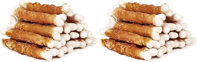 MON2SUN Dog Treats, Chicken Wrapped Calcium Bones Without Rawhide, 4 Inch Training Treats for Teeth Cleaning and Fresh Breath, Chews for Puppy and Small Dogs (10 Ounce - Pack of 2)