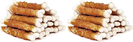 MON2SUN Dog Treats, Chicken Wrapped Calcium Bones Without Rawhide, 4 Inch Training Treats for Teeth Cleaning and Fresh Breath, Chews for Puppy and Small Dogs (10 Ounce - Pack of 2)