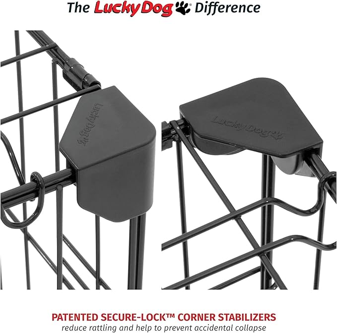Lucky Dog Dwell Series 36 Inch Medium/Large Lightweight Kennel Secure Fenced Pet Dog Crate w/Divider Panels, Sliding Doors, and Removable Tray, Black