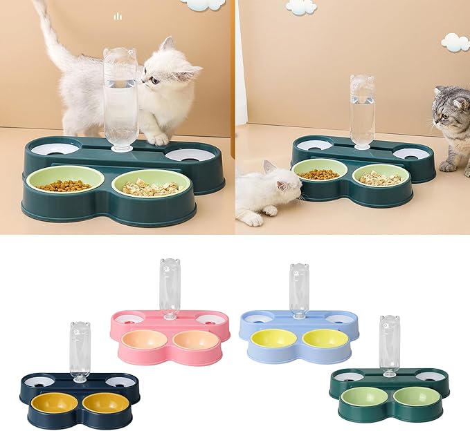 Dogs Bowl Automatic Cats Food Bowl 4 in 1 Pet Food Feeders with Automatic Water Bottle Bowl Double Bowl Pet Food and Water Dispenser Set