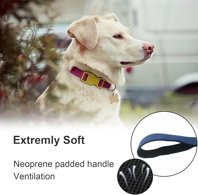 Thick Dual Padded Handle for Dog Training Control, 18 Inches Traffic Dog Leash Short with Reflective Stitching, Heavy Duty Short Hand for Small to Strong Sized Dogs Training Leash Blue 1.5FT