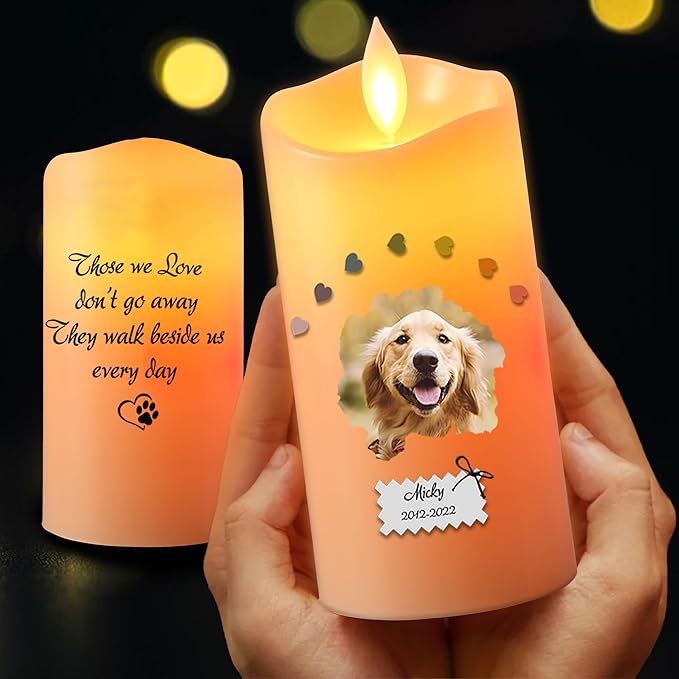 Custom LED Candle for Pet Memorial – Personalized Dog Loss Gift, Flickering Battery Tribute Candle, Electric Flameless Sympathy Gift