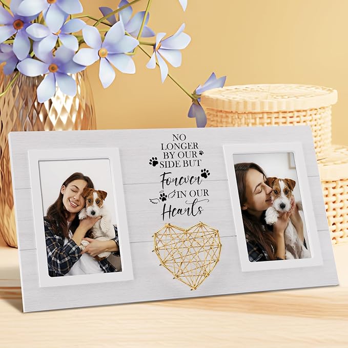Dog Memorial Gifts for Loss of Dog, Pet Sympathy Gifts for Dogs Cats Owners Pet Memorial Frame for Loss of Dogs, White Pet Remembrance Frame for Double Picture 4×6 IN