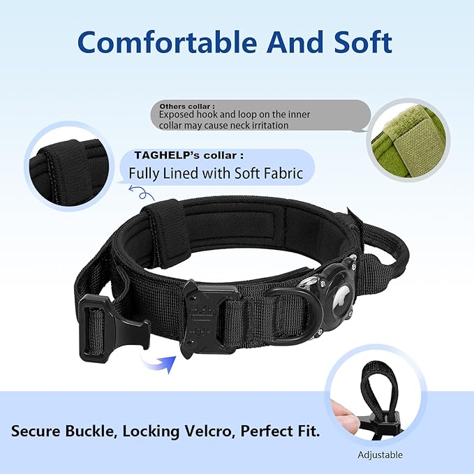 Personalized Tactical Dog Collar with Waterproof airtag Holder & Name Phone Number, Heavy Duty Nylon Military Dog Collar with Strong Metal Buckle for Medium and Large Dogs(Khaki,M)