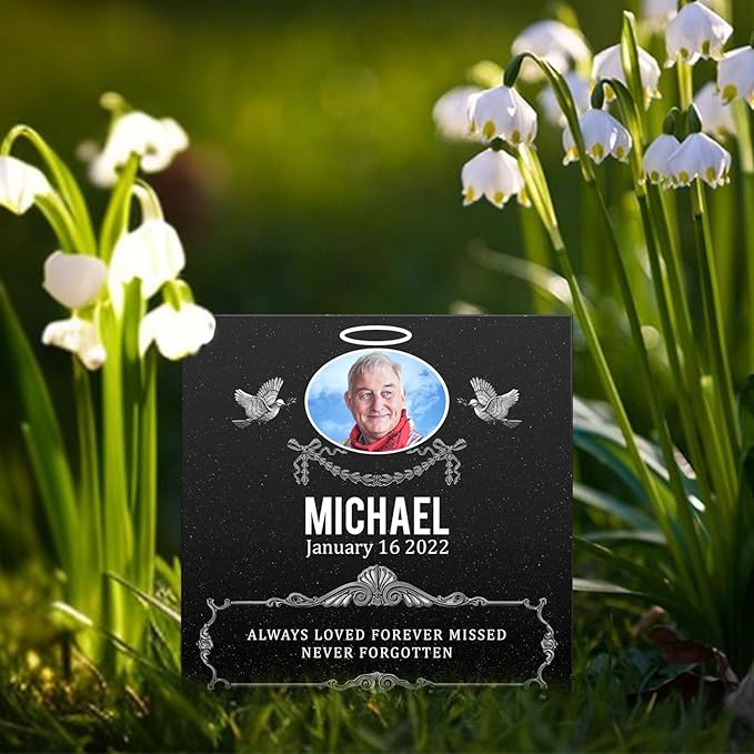 ADFSTONE Temporary Grave Markers for Cemetery- Picture Memorial Plaque Personalized, Photo Headstones for Graves for Humans, DIY Cemetary Tombstone Engraved, lapidas para tumbas personalizada