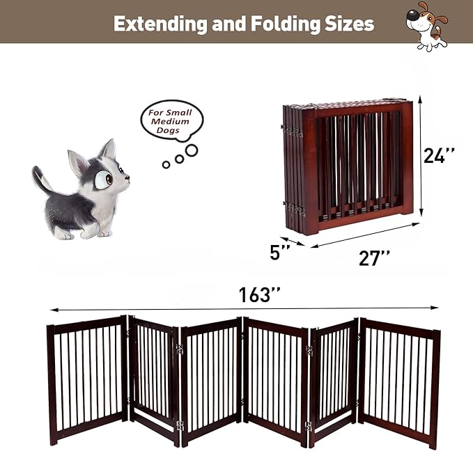 Dog Playpen, Extra Wide Dog Gate Indoor with Gate Latch, Folding Stair Gates Pet Fence Enclosure Cat Puppy Exercise Playpen Indoor Pet Crate Cage Barrier Kennels for Small/Medium Dogs