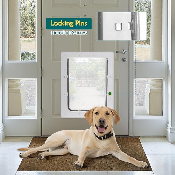 Ownpets Dog Door with Hard Plastic Flap Pet Door&Safe Plunger Lock,Solid Durable Frame Easy to Install Doggie Door for Large Dogs up to 100lbs