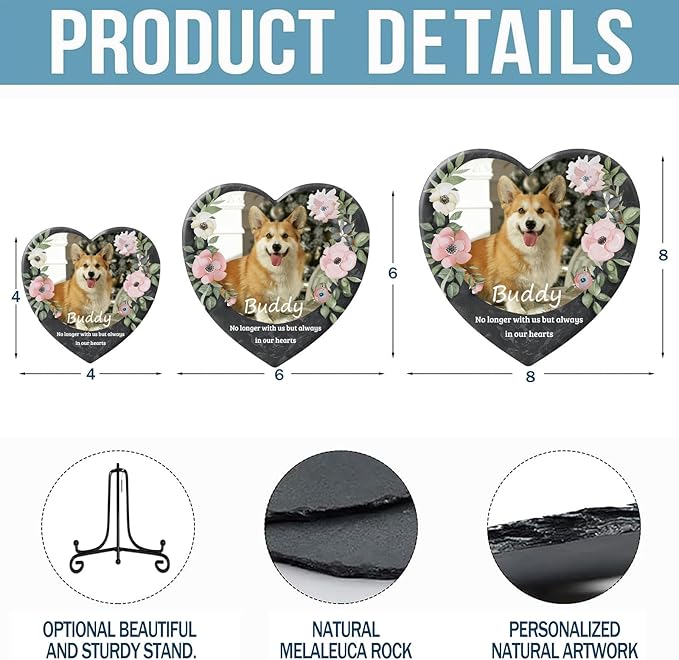 Personalized Pet Memorial Stone - Dog Memorial Stone Dog Headstones Pet Memorial Gifts for Dogs Pet Rock Dog Grave Markers Outdoor Dog Memorial Gifts for Loss of Dog (Heart Shaped Wreath)